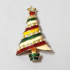 EISENBERG Ice Christmas Tree Brooch Enameled Rhinestone Star Vintage Garland